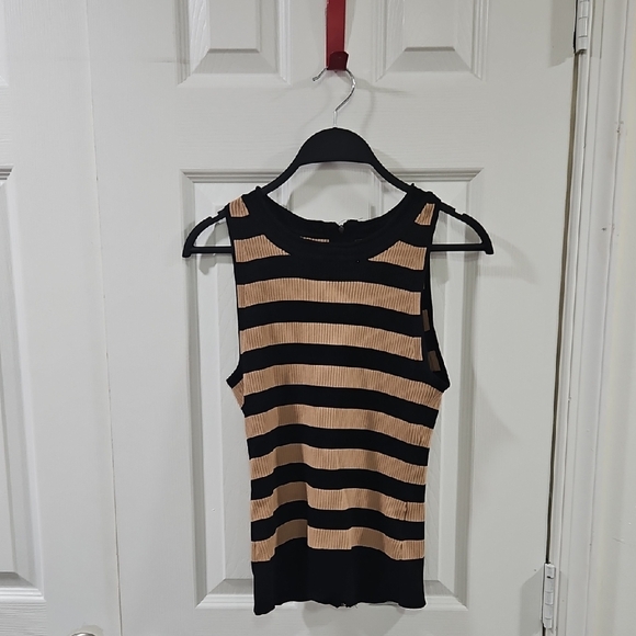 New York & Company Tops - Gabrielle Union New York & Company Black and Tan Striped Sweater Tank Top